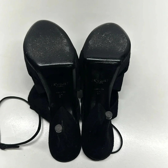 Yves Saint Laurent YSL High Heels Shoes Open Toe T-Strap Suede Black Size 37 / 7 - Picture 9 of 11